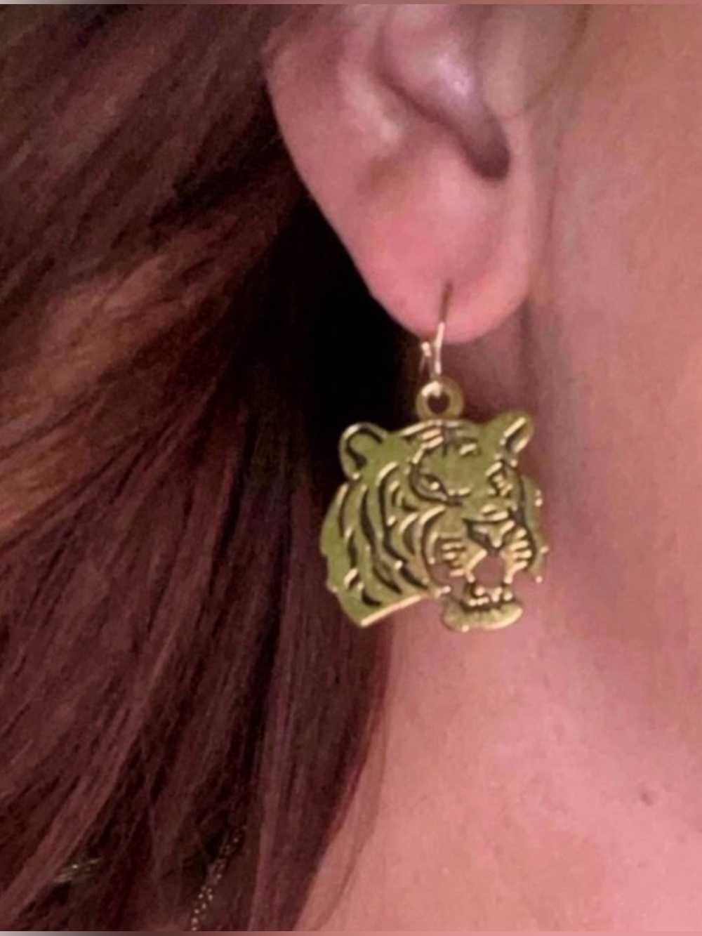 New Golden Etched Tiger Earrings | Auburn Tigers | LSU | Clemson Mascot Football - Picture 10 of 16